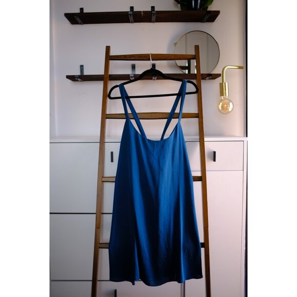 Free People Intimately Satin Swing Slip Dress, Teal, L - Picture 1 of 2